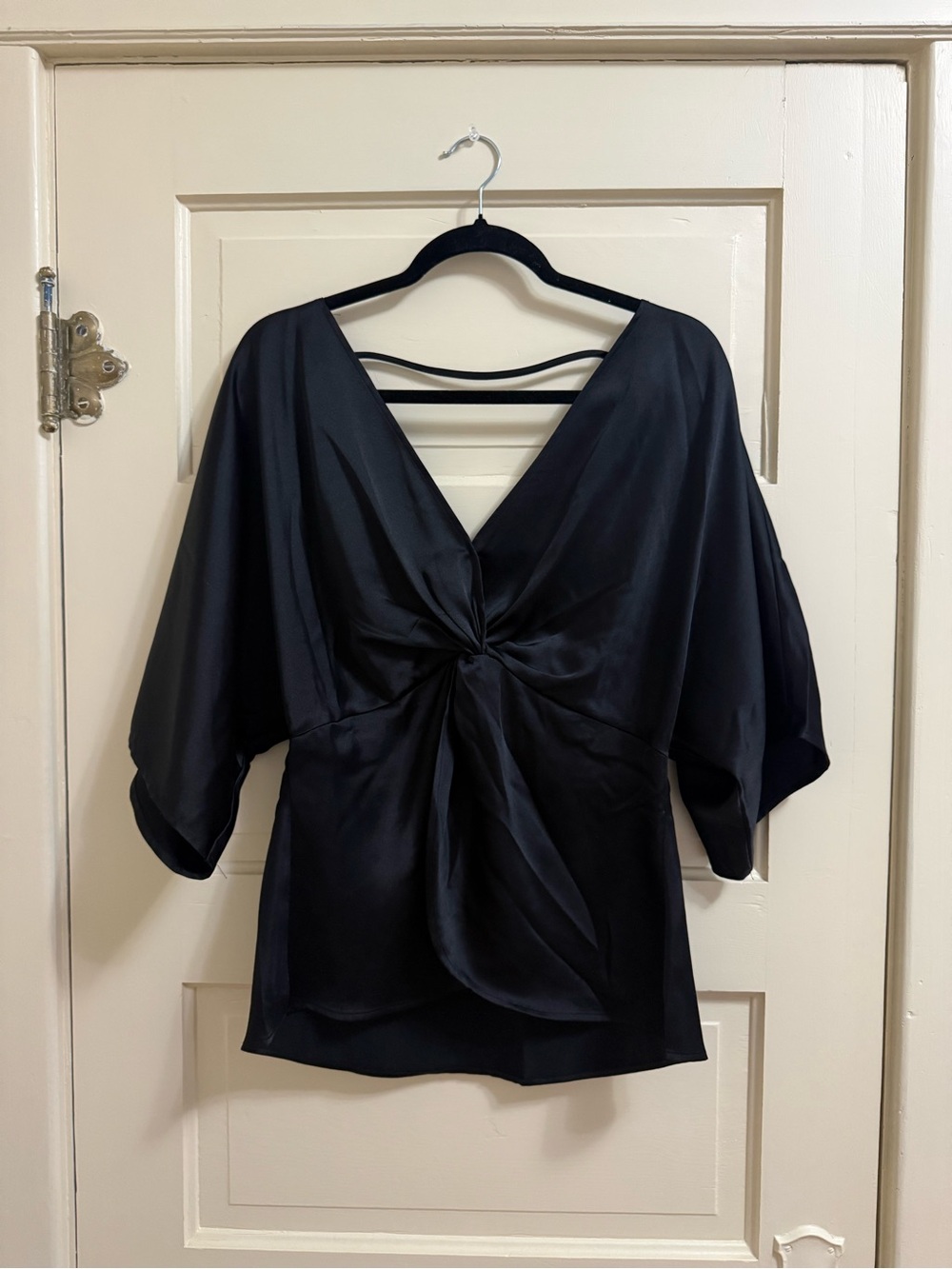 Black Satin Twist-Front Blouse